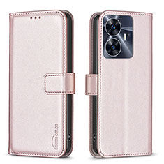 Leather Case Stands Flip Cover Holder B16F for Realme Narzo N55 Rose Gold