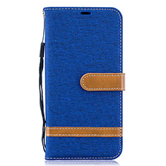 Leather Case Stands Flip Cover Holder B16F for Samsung Galaxy A10 Blue