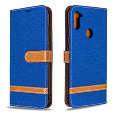 Leather Case Stands Flip Cover Holder B16F for Samsung Galaxy A11 Blue