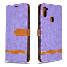 Leather Case Stands Flip Cover Holder B16F for Samsung Galaxy A11 Clove Purple