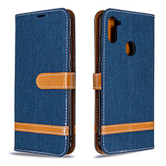 Leather Case Stands Flip Cover Holder B16F for Samsung Galaxy A11 Navy Blue