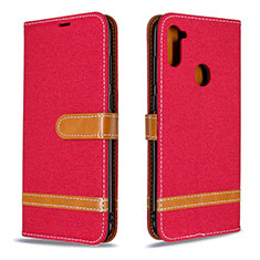 Leather Case Stands Flip Cover Holder B16F for Samsung Galaxy A11 Red