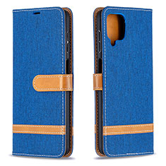 Leather Case Stands Flip Cover Holder B16F for Samsung Galaxy A12 Blue