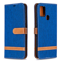 Leather Case Stands Flip Cover Holder B16F for Samsung Galaxy A21s Blue