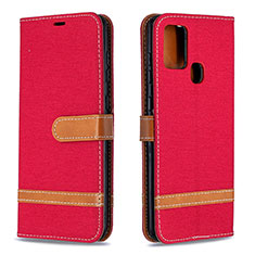 Leather Case Stands Flip Cover Holder B16F for Samsung Galaxy A21s Red