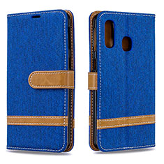 Leather Case Stands Flip Cover Holder B16F for Samsung Galaxy A40 Blue