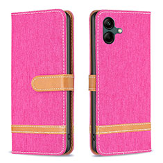 Leather Case Stands Flip Cover Holder B16F for Samsung Galaxy F04 Hot Pink