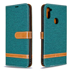 Leather Case Stands Flip Cover Holder B16F for Samsung Galaxy M11 Green