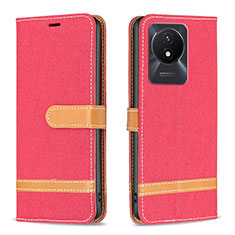 Leather Case Stands Flip Cover Holder B16F for Vivo Y02 Red