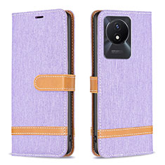 Leather Case Stands Flip Cover Holder B16F for Vivo Y02A Clove Purple