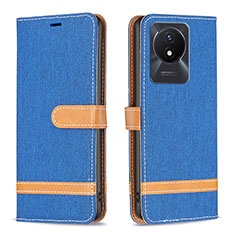 Leather Case Stands Flip Cover Holder B16F for Vivo Y02A Navy Blue