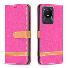 Leather Case Stands Flip Cover Holder B16F for Vivo Y02t Hot Pink