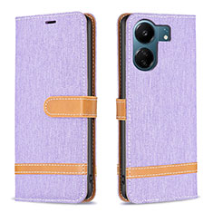 Leather Case Stands Flip Cover Holder B16F for Xiaomi Poco C65 Clove Purple