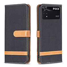 Leather Case Stands Flip Cover Holder B16F for Xiaomi Poco M4 Pro 4G Black