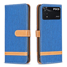 Leather Case Stands Flip Cover Holder B16F for Xiaomi Poco M4 Pro 4G Blue