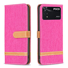 Leather Case Stands Flip Cover Holder B16F for Xiaomi Poco M4 Pro 4G Hot Pink