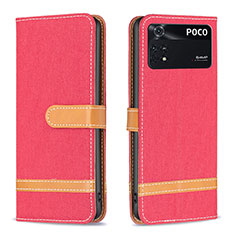 Leather Case Stands Flip Cover Holder B16F for Xiaomi Poco M4 Pro 4G Red