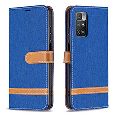 Leather Case Stands Flip Cover Holder B16F for Xiaomi Redmi 10 4G Blue