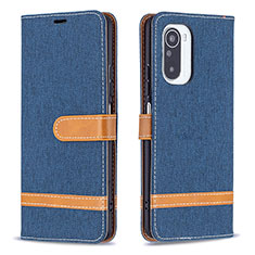 Leather Case Stands Flip Cover Holder B16F for Xiaomi Redmi K40 5G Navy Blue