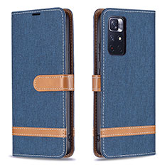 Leather Case Stands Flip Cover Holder B16F for Xiaomi Redmi Note 11 5G Navy Blue