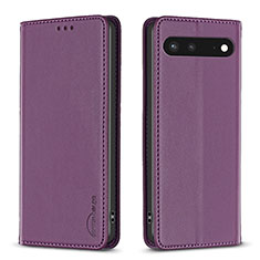 Leather Case Stands Flip Cover Holder B17F for Google Pixel 7 5G Purple