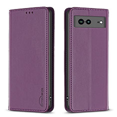 Leather Case Stands Flip Cover Holder B17F for Google Pixel 7a 5G Purple