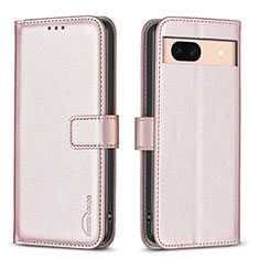 Leather Case Stands Flip Cover Holder B17F for Google Pixel 8a 5G Rose Gold