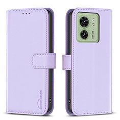 Leather Case Stands Flip Cover Holder B17F for Motorola Moto Edge (2023) 5G Clove Purple