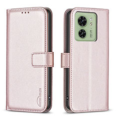 Leather Case Stands Flip Cover Holder B17F for Motorola Moto Edge (2023) 5G Rose Gold