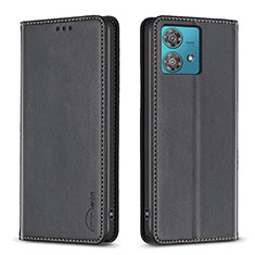 Leather Case Stands Flip Cover Holder B17F for Motorola Moto Edge 40 Neo 5G Black