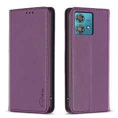 Leather Case Stands Flip Cover Holder B17F for Motorola Moto Edge 40 Neo 5G Purple