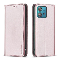 Leather Case Stands Flip Cover Holder B17F for Motorola Moto Edge 40 Neo 5G Rose Gold