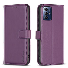 Leather Case Stands Flip Cover Holder B17F for Motorola Moto G Play (2023) Purple