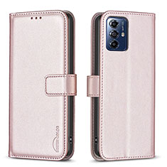 Leather Case Stands Flip Cover Holder B17F for Motorola Moto G Play (2023) Rose Gold