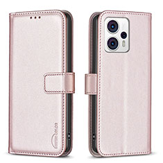 Leather Case Stands Flip Cover Holder B17F for Motorola Moto G13 Rose Gold