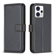 Leather Case Stands Flip Cover Holder B17F for Motorola Moto G23 Black