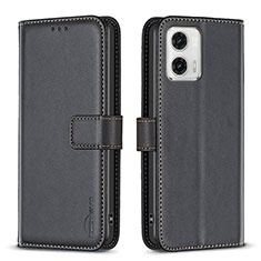 Leather Case Stands Flip Cover Holder B17F for Motorola Moto G73 5G Black