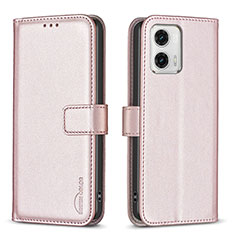 Leather Case Stands Flip Cover Holder B17F for Motorola Moto G73 5G Rose Gold