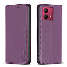 Leather Case Stands Flip Cover Holder B17F for Motorola Moto G84 5G Purple