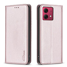 Leather Case Stands Flip Cover Holder B17F for Motorola Moto G84 5G Rose Gold