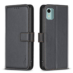 Leather Case Stands Flip Cover Holder B17F for Nokia C12 Black