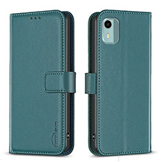 Leather Case Stands Flip Cover Holder B17F for Nokia C12 Green