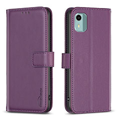 Leather Case Stands Flip Cover Holder B17F for Nokia C12 Plus Purple