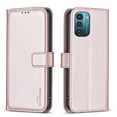 Leather Case Stands Flip Cover Holder B17F for Nokia G21 Rose Gold