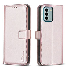 Leather Case Stands Flip Cover Holder B17F for Nokia G22 Rose Gold