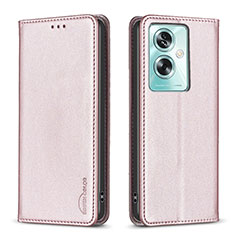 Leather Case Stands Flip Cover Holder B17F for Oppo A2 5G Rose Gold