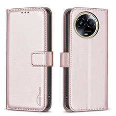 Leather Case Stands Flip Cover Holder B17F for Realme V50s 5G Rose Gold