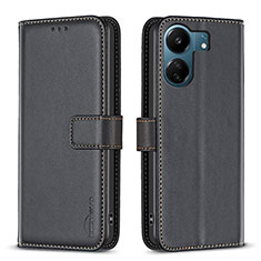 Leather Case Stands Flip Cover Holder B17F for Xiaomi Poco C65 Black