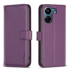 Leather Case Stands Flip Cover Holder B17F for Xiaomi Poco C65 Purple