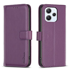 Leather Case Stands Flip Cover Holder B17F for Xiaomi Redmi 12 4G Purple